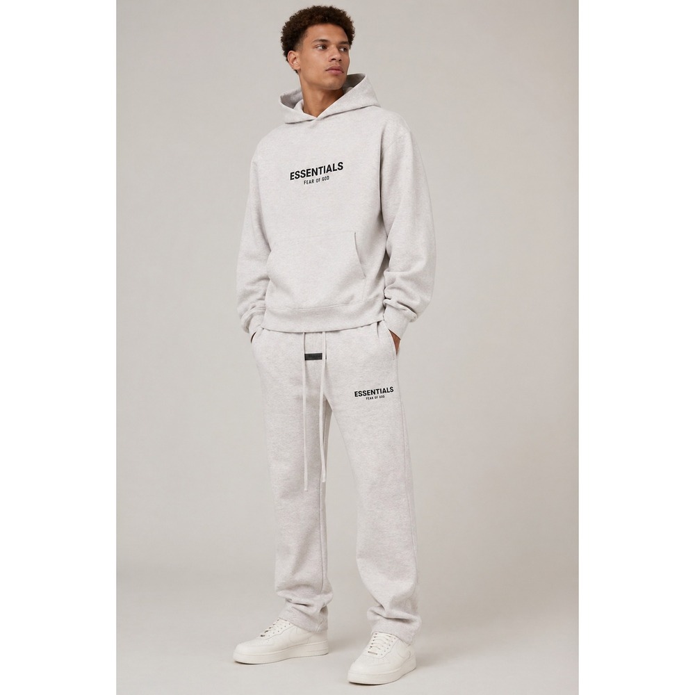 Fear of God Essentials Light Oatmeal Sweatpants Size S Logo Fleece NWT - Picture 2 of 2